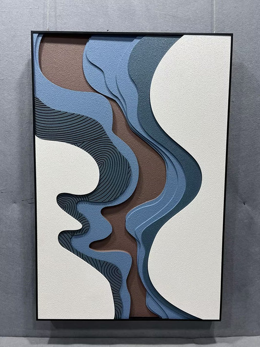 Fluid Harmony Wood Carving Hand-Painted Wall Art - Vertical Design