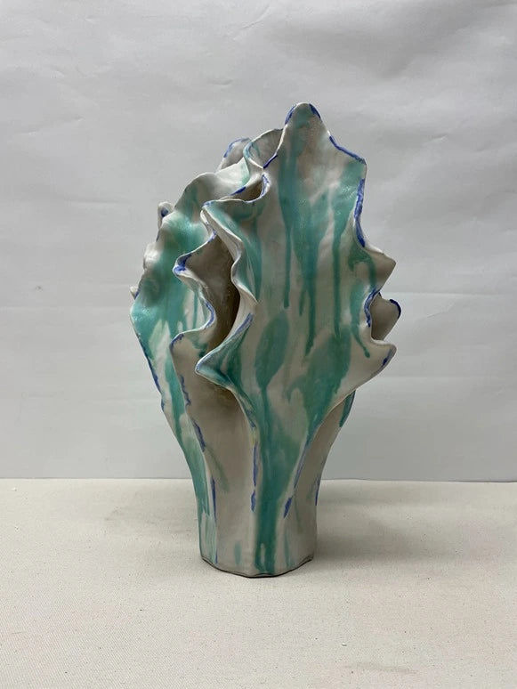 Teal Crystal Ceramic Vase