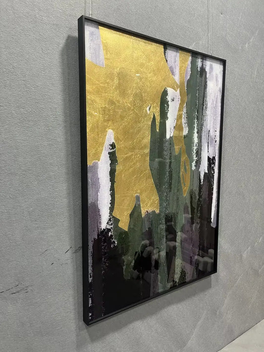 Hammered Gold Foil Abstract Wall Art Vertical Design | Art Smiley Decor UAE