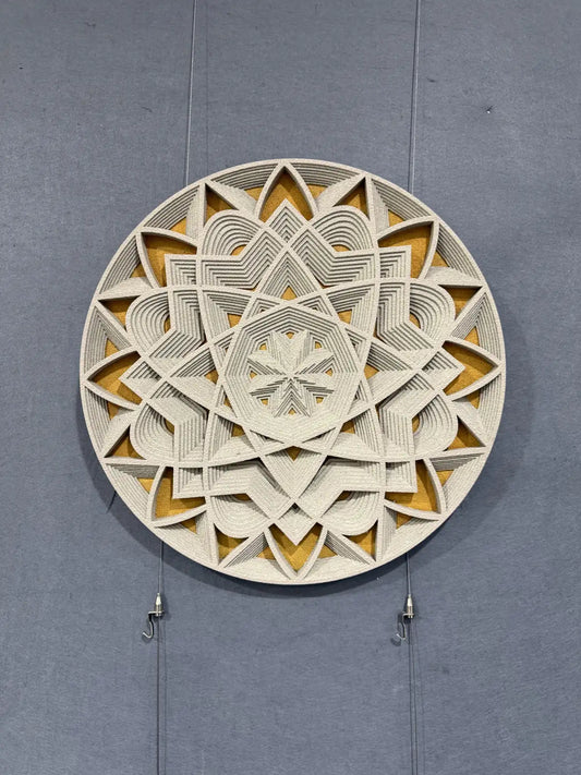 Chiseled Wood Carving Hand Painted Wall Art Round Design | Art Smiley Decor UAE