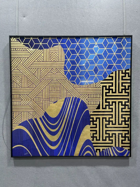 Burnished Gold Foil Abstract Wall Art Square Design | Art Smiley Decor UAE