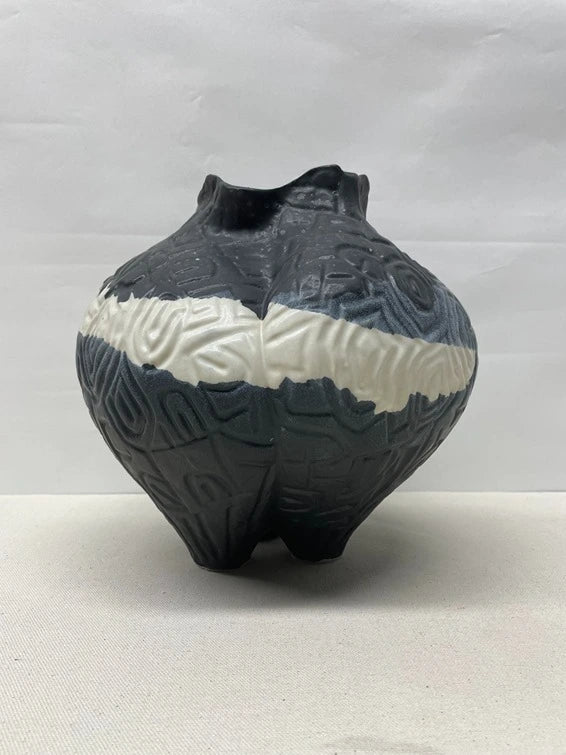 Etched Round Ceramic Pot