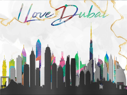 Dubai Skyline Grey And Blue Wall Mural