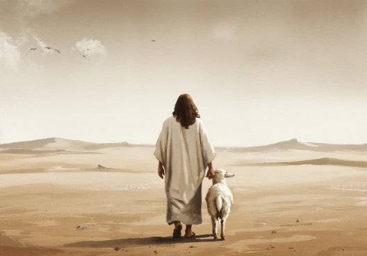 Jesus With Lamb In Desert