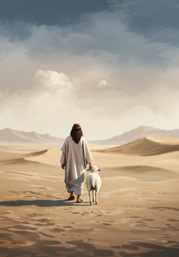 Jesus With Lamb In Desert