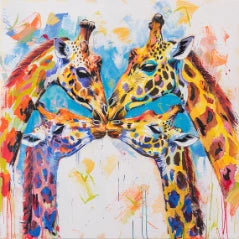 Photo Painting Two Giraffes With Blue Background