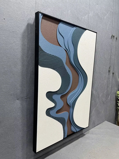 Fluid Harmony Wood Carving Hand-Painted Wall Art - Vertical Design