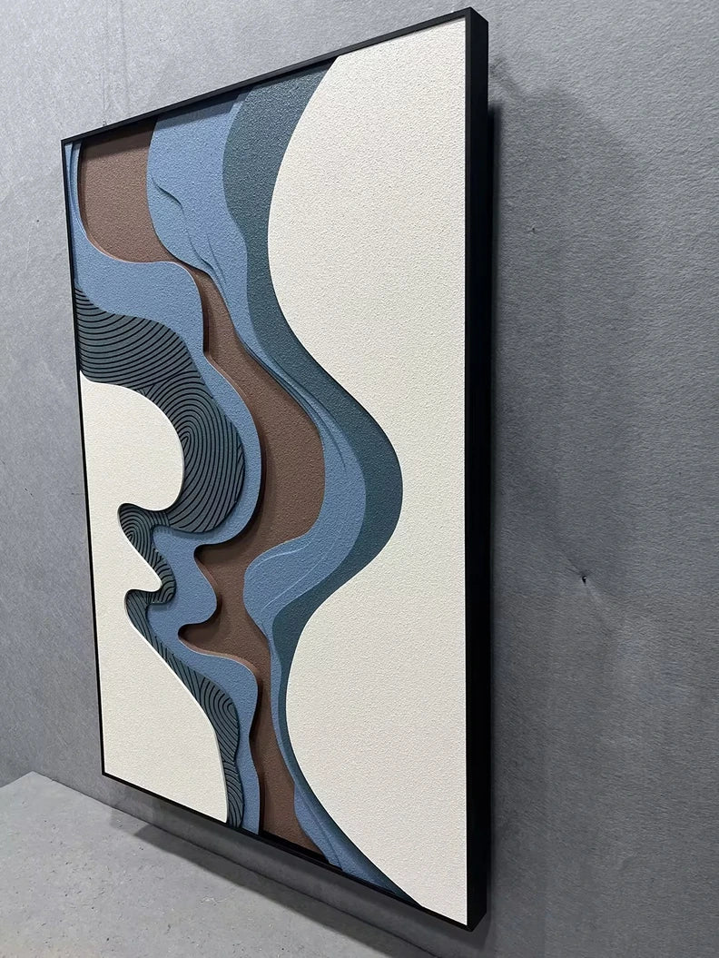Fluid Harmony Wood Carving Hand-Painted Wall Art - Vertical Design