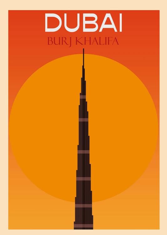 Burj Khalifa Detailed Illustration - Orange Background