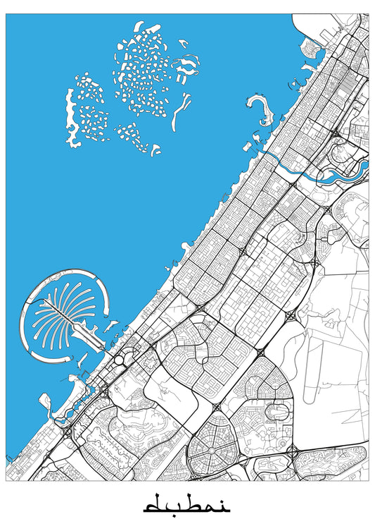 UAE Map Outline White and Blue