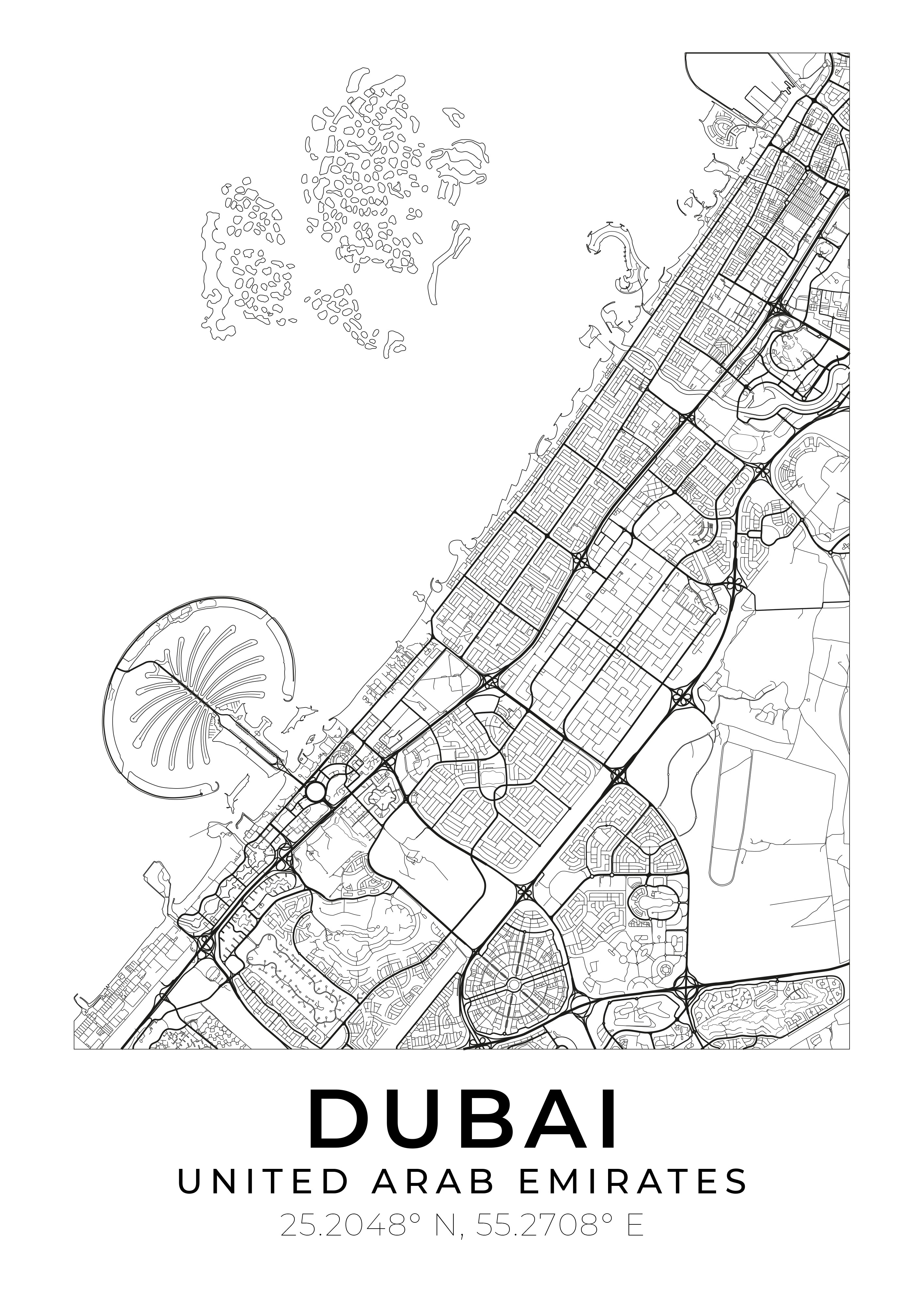 Dubai Map Outline White