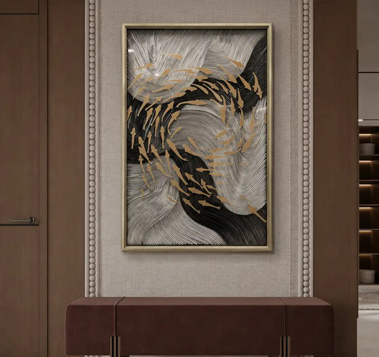 Fish Design Folded Paper Art Contemporary Wall Decor - Vertical Design