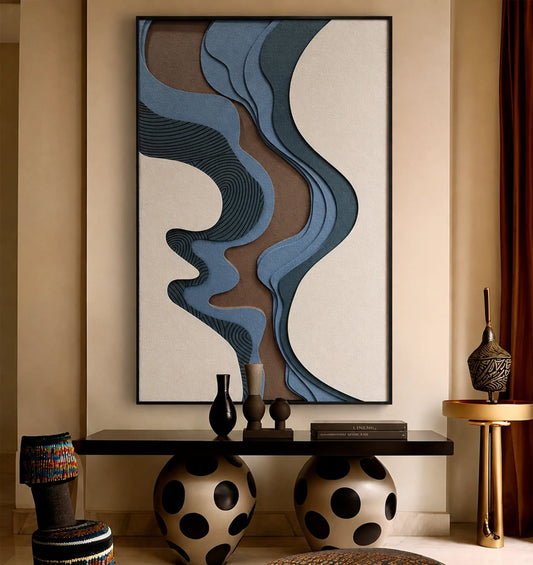 Fluid Harmony Wood Carving Hand-Painted Wall Art - Vertical Design