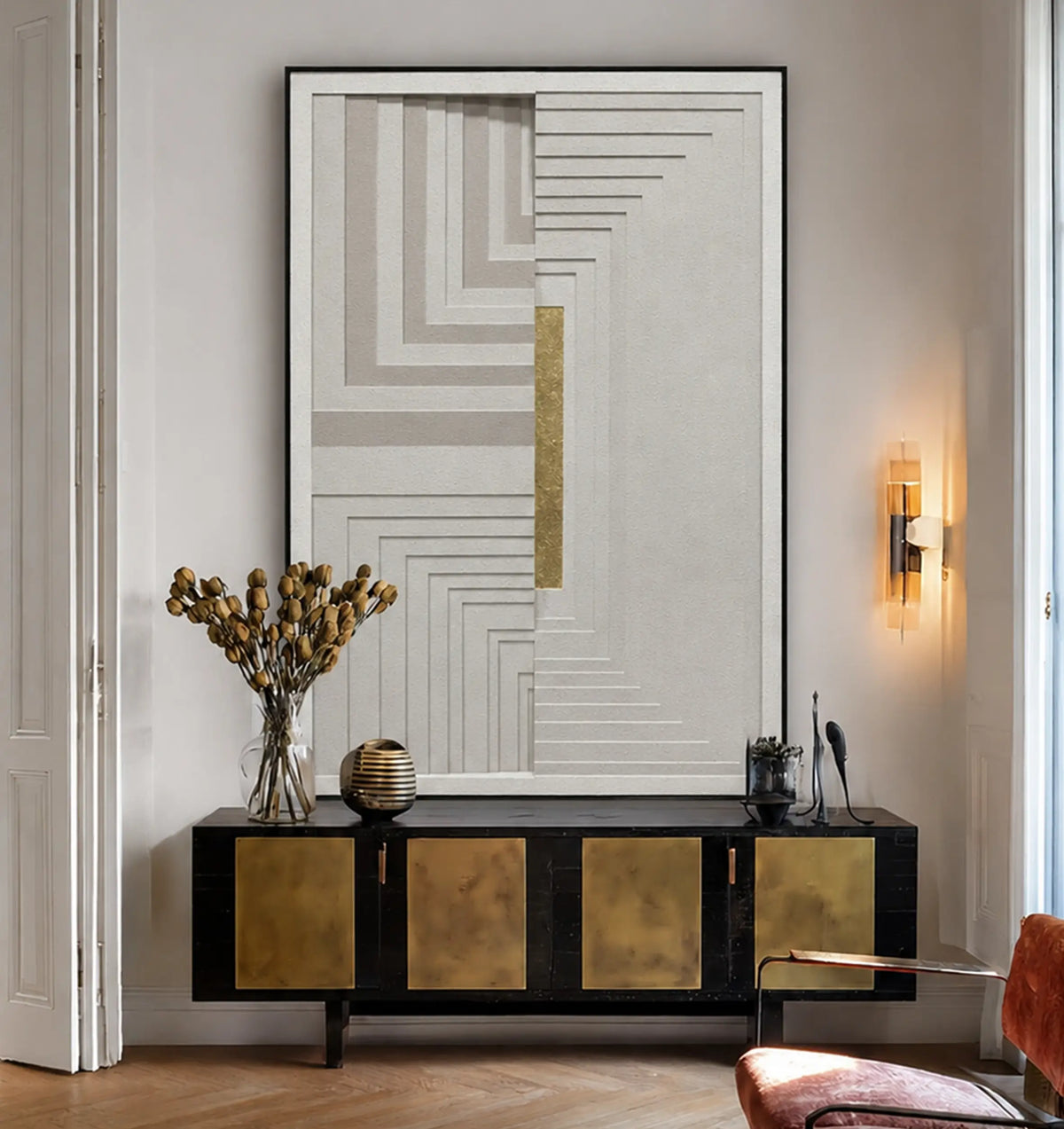 Golden Axis Abstract Wall Art - Vertical Design