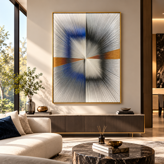 Patina Leather Texture Abstract Wall Decor Blue - Vertical Design