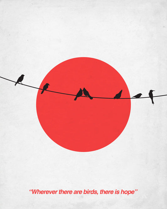 Silhouettes Of The Birds Sitting On A Wire With Sun