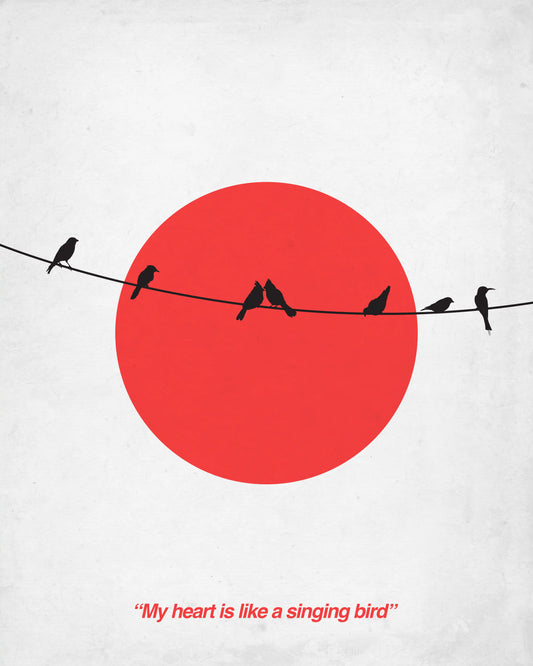 Silhouette Of Birds On Wire With Sun - Pop Art