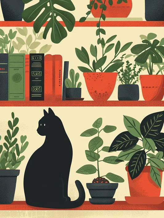 Elegant Black Cat Amid Garden Greens