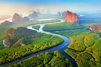 Aerial View Phang Nga Bay With Mountains Sunrise Thailand