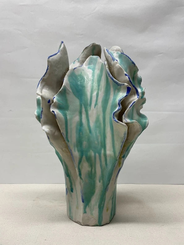 Teal Crystal Ceramic Vase
