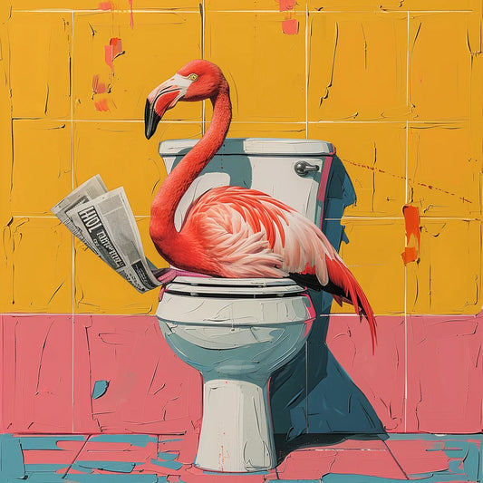 Flamingo On Toilet Reading Newspaper