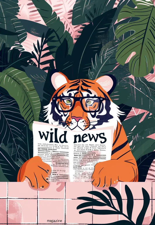 Tiger Engrossed In The Daily News In Park