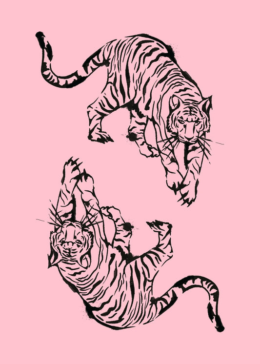 Tiger Black Outline On Pink Background