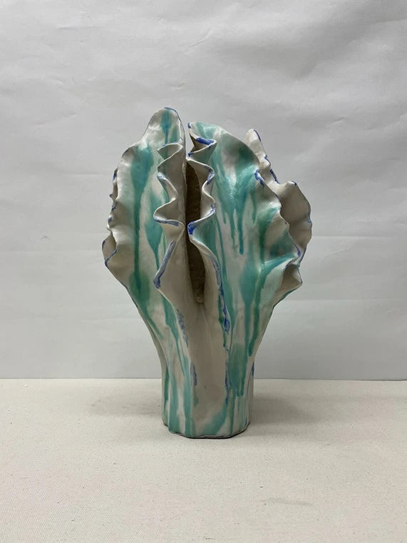 Teal Crystal Ceramic Vase