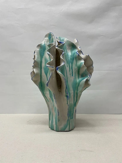 Teal Crystal Ceramic Vase