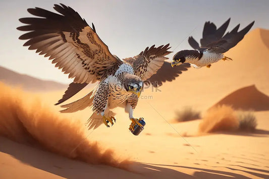 صقر يحلق في الصحراء