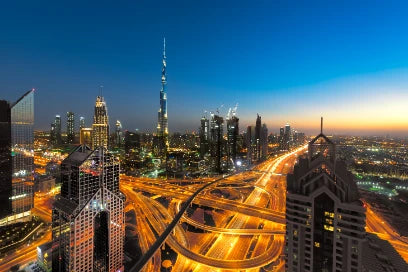 Aerial View Illuminated City Night