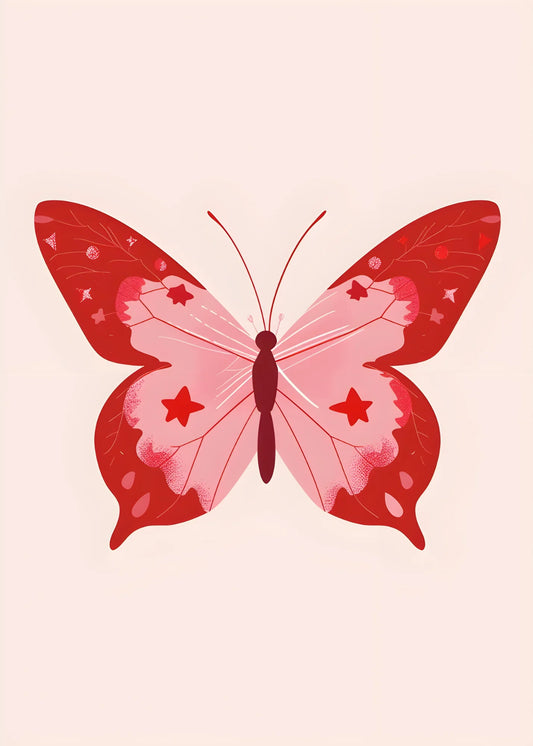 Red And Pink Butterflies With Stars