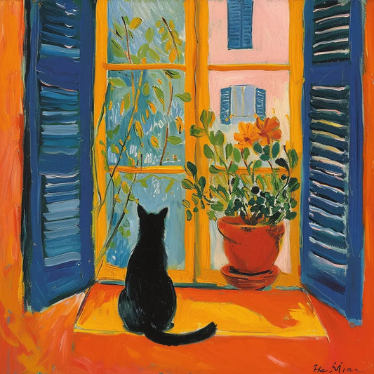 Black Cat Looking Out Window