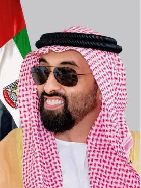 صورة طحنون بن محمد آل نهيان بعلم رمادي