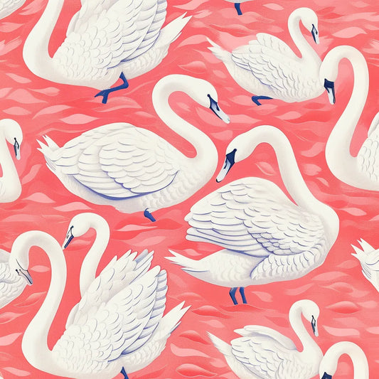 Swan Floating On Pink Lake