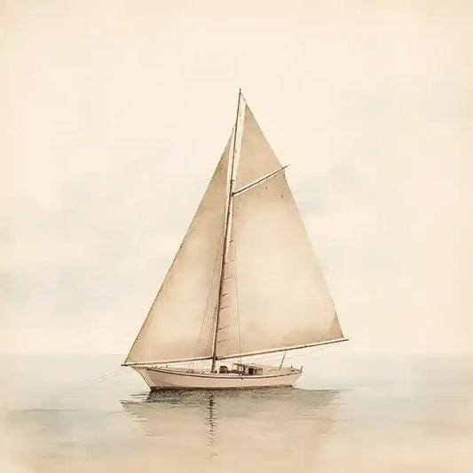 Minimalist Vintage Painting Of A Sail Boat Faded Color