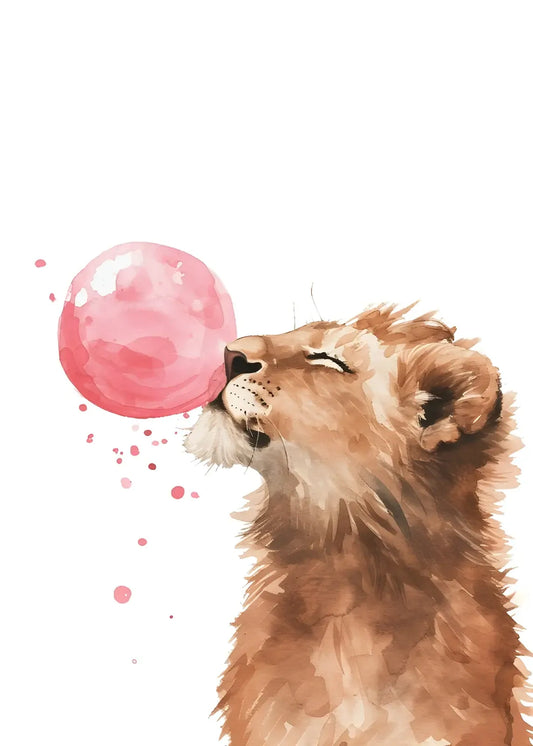 Lion Blowing Bubblegum