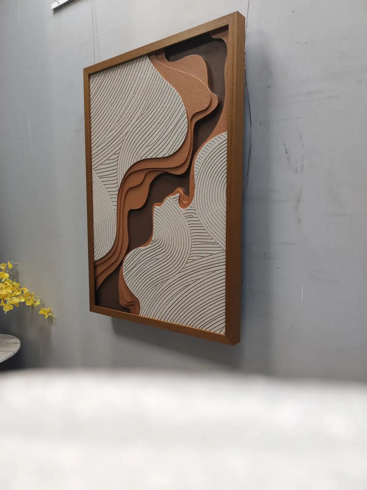Wabi Wood Carving Hand Painted Wall Art Vertical Design | Art Smiley Decor UAE