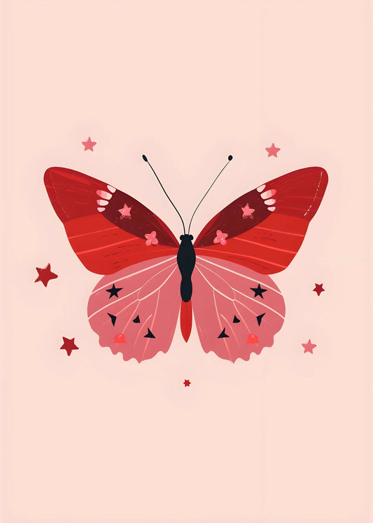 Red And Pink Butterflies With Stars 2