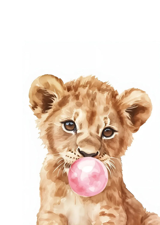 Lion Cub Chewing Bubble Gum