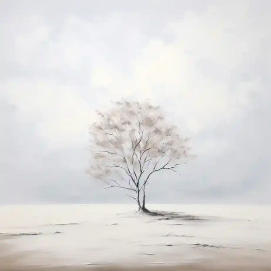 A Painting Of A Tree On A Blank Background In White N