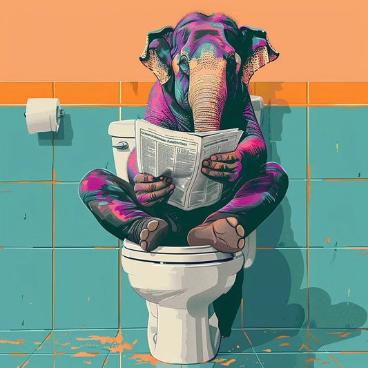 Elephant On Toilet Reading Newspaper