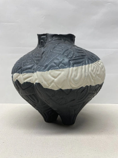 Etched Round Ceramic Pot