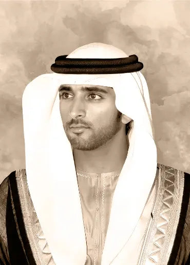 صورة الشيخ حمدان بن محمد بن راشد آل مكتوم ذات الملمس البني