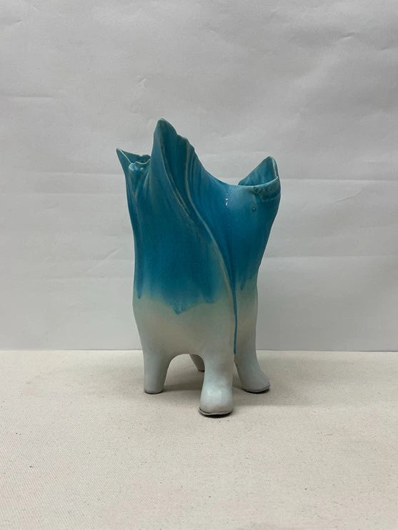 Teal Flower Ceramic Vase