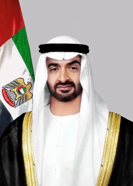 صورة الشيخ محمد بن زايد آل نهيان بالعلم الرمادي