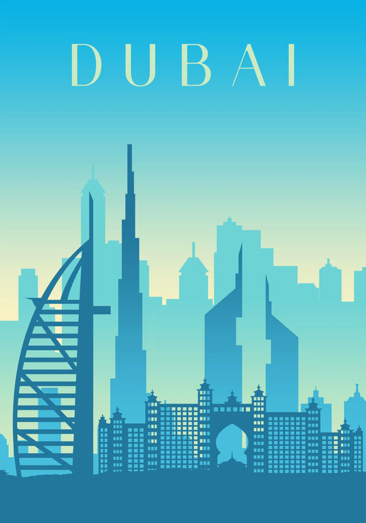 Dubai Skyline With Gradient Blue