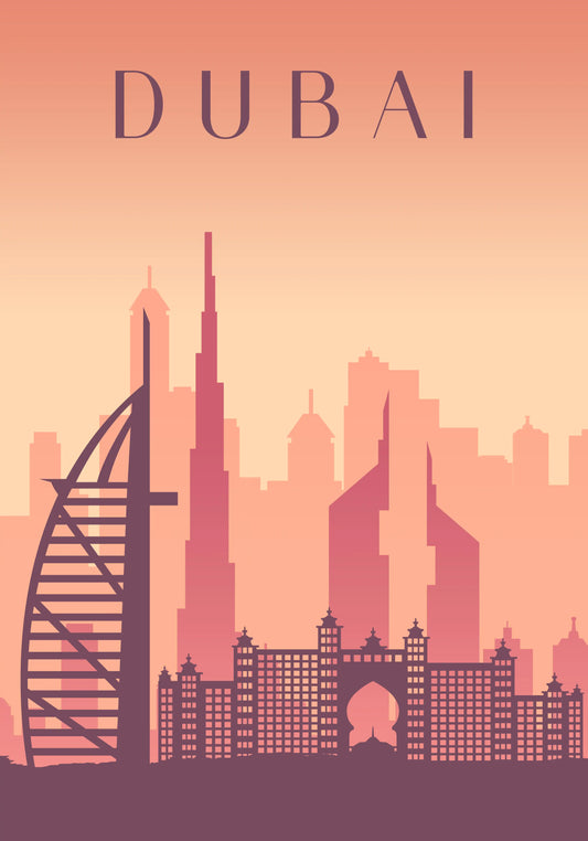 Dubai Skyline With Gradient Magenta