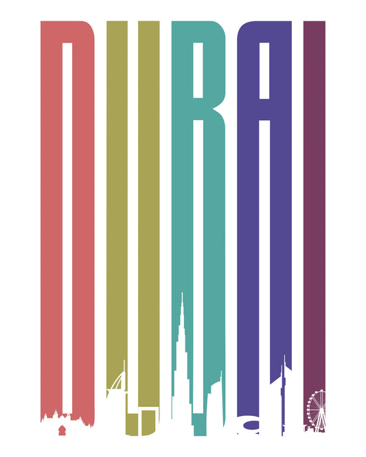 Dubai Typography With Skyline On White Background