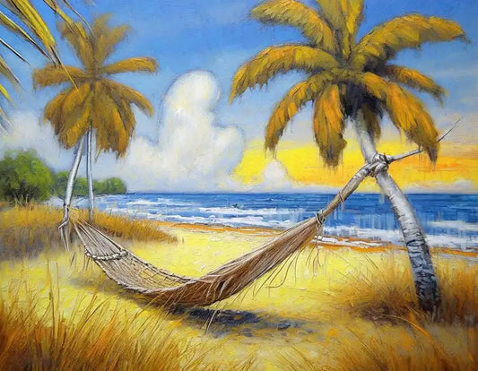Serene Beach Sunset With Palm Trees and Gentle Waves2
